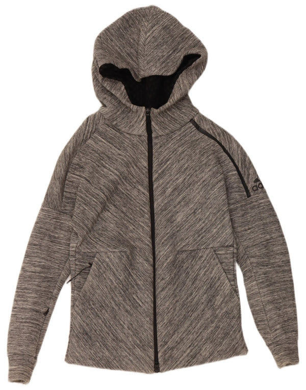 Adidas Womens Zip Hoodie Sweater UK 8/10 Small Grey Flecked Cotton