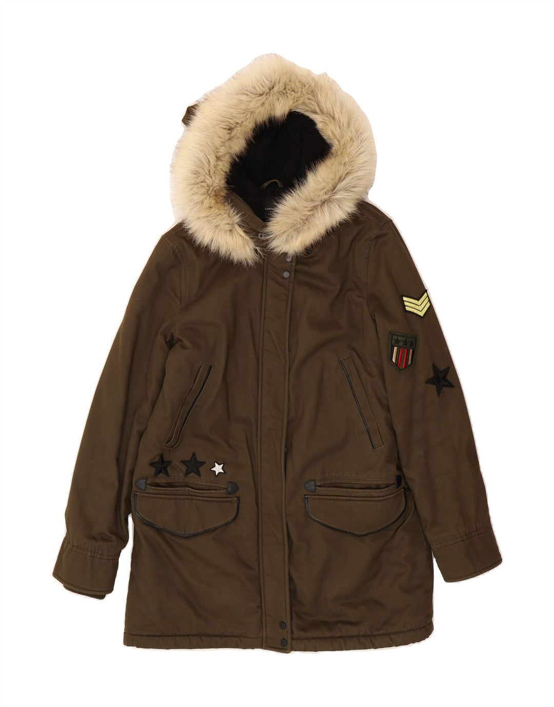ZARA Womens Hooded Parka Jacket UK 6 XS Brown Vintage Zara and Second-Hand Zara from Messina Hembry 