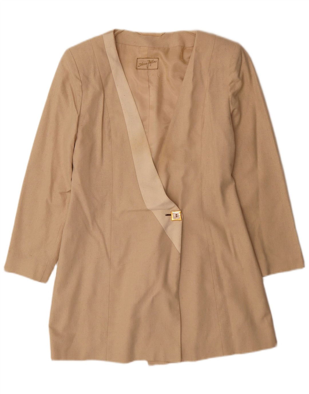 Vintage Dame Longline 1 Knap Blazer Jacket UK 10 Small Beige Silk