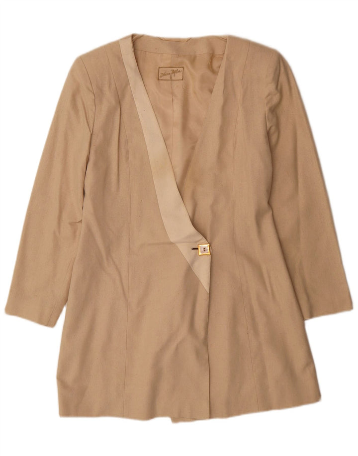Vintage Dame Longline 1 Knap Blazer Jacket UK 10 Small Beige Silk