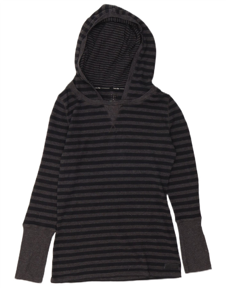 Calvin Klein Dame hættetrøje Langærmet UK 12 Mellem grå stribet bomuld