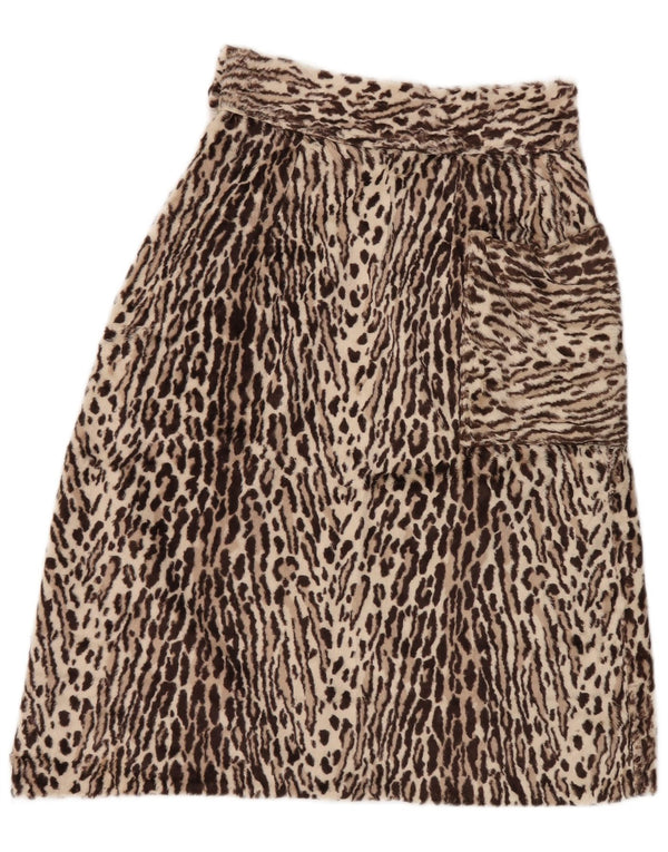 Vintage Womens Faux Fur Flared Skirt W26 Small Brown Animal Print