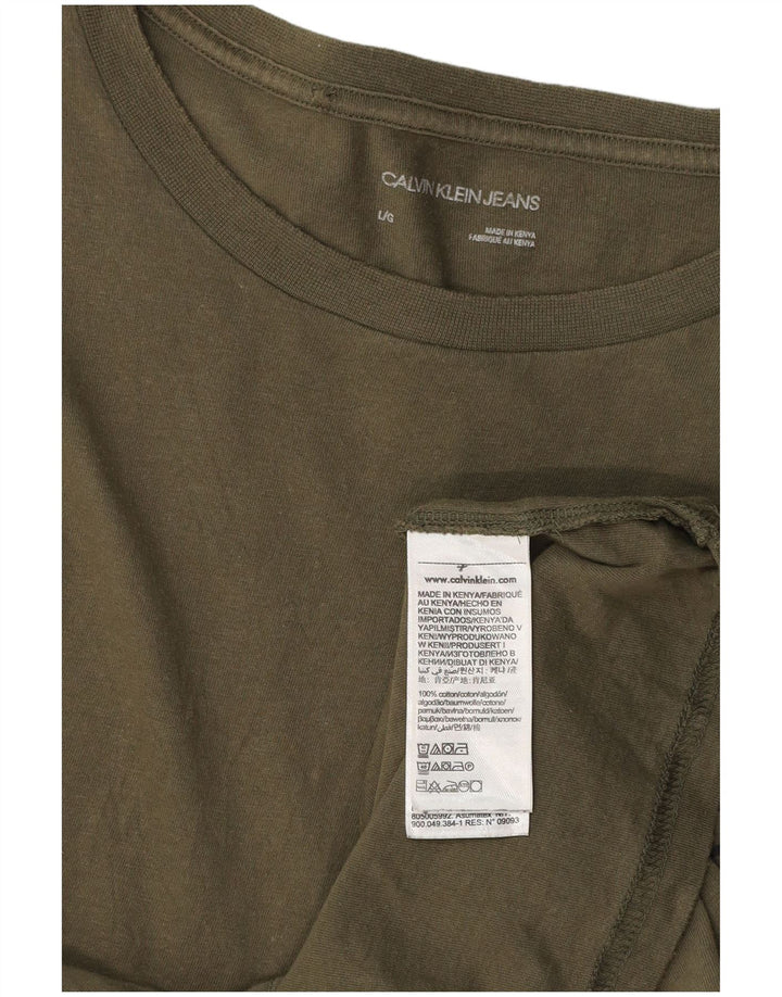 CALVIN KLEIN JEANS Herre grafisk T-shirt Top Stor Khaki Bomuld