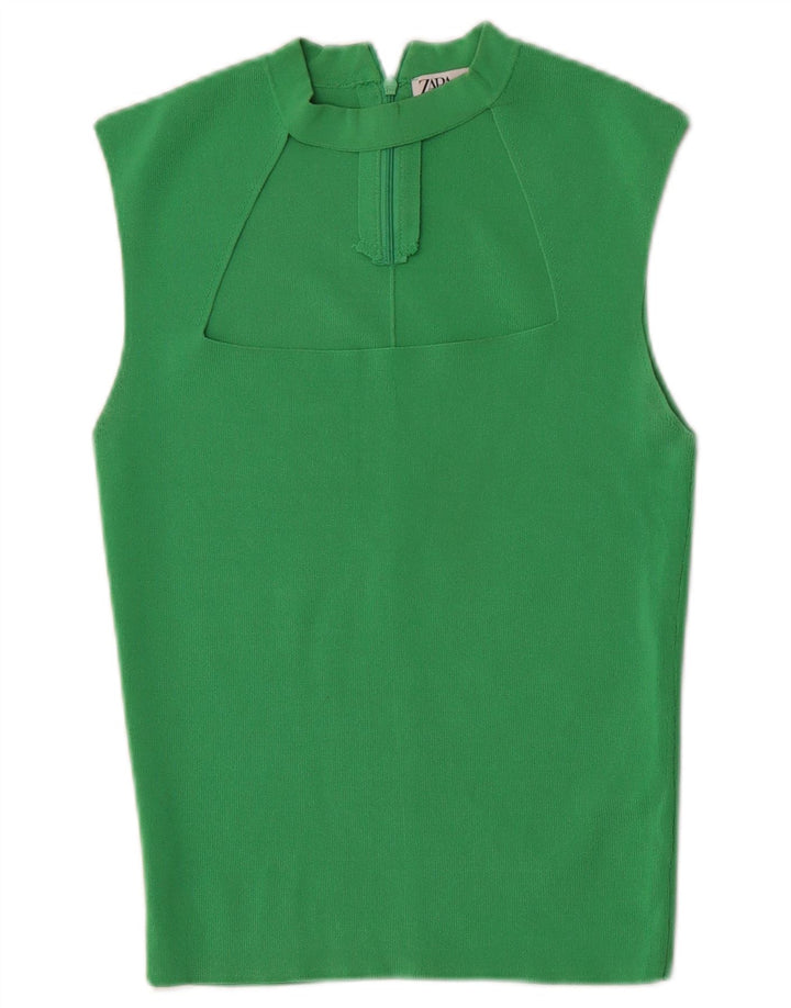Zara Dame ærmeløs bluse Top UK 14 Stor grøn viskose