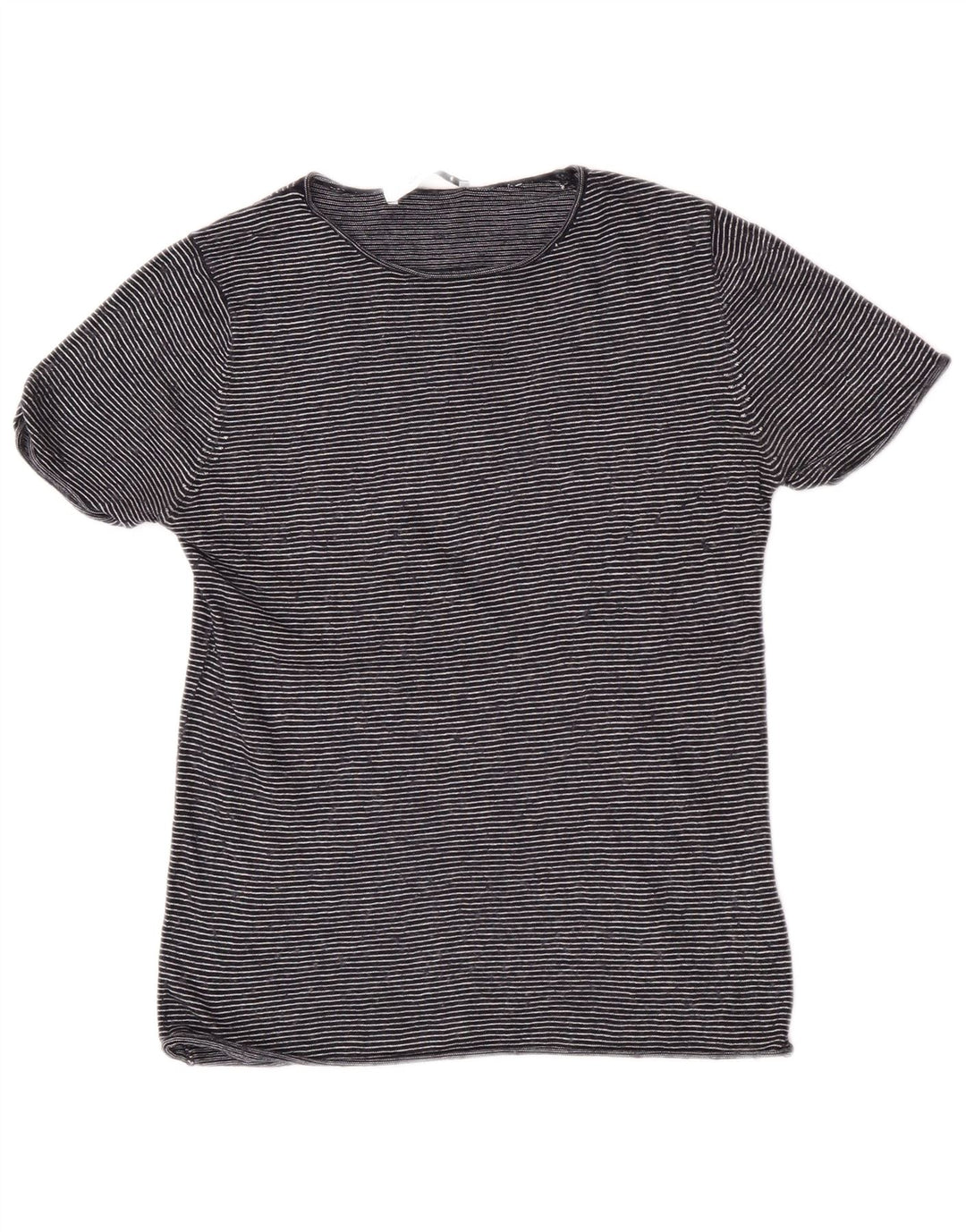 Zara Dame T-Shirt Top UK 12 Medium Navy Blue Stribet Modal