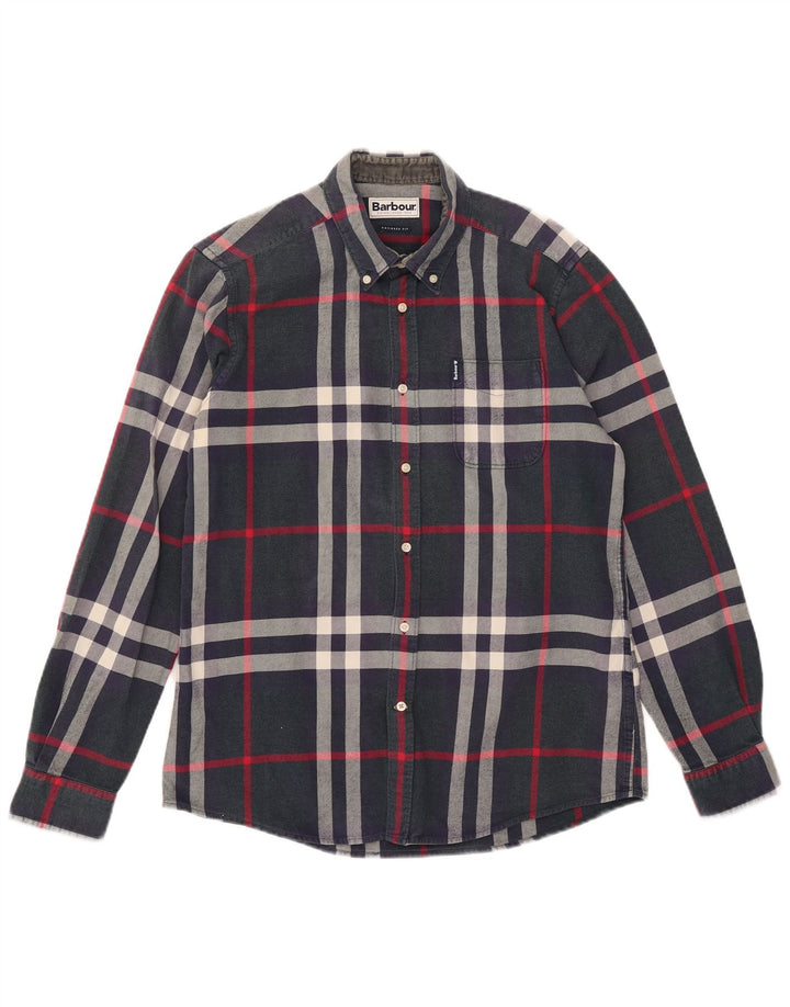 Barbour herre skræddersyet pasform flannel skjorte medium marineblå plaid bomuld