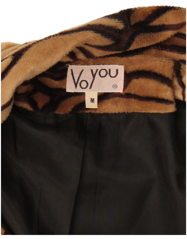 Vintage dame fleece blazerjakke UK 14 Medium Beige Animal Print