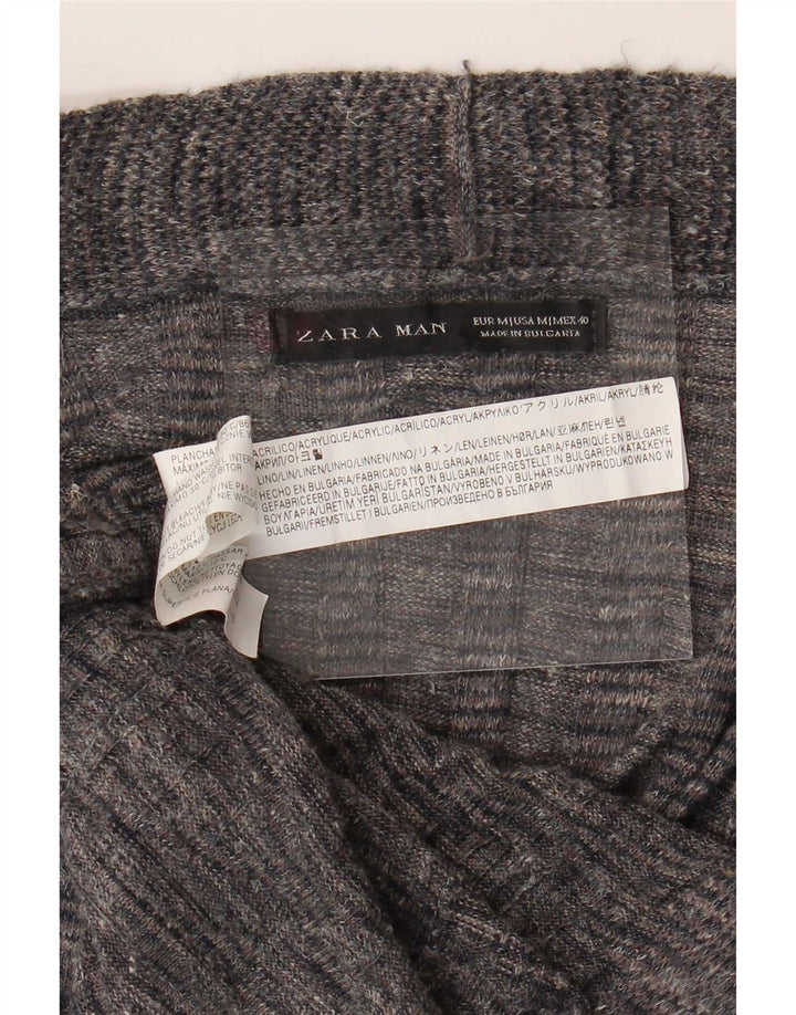 Zara Herre Open Cardigan Sweater Medium Grey Flecked Acryl