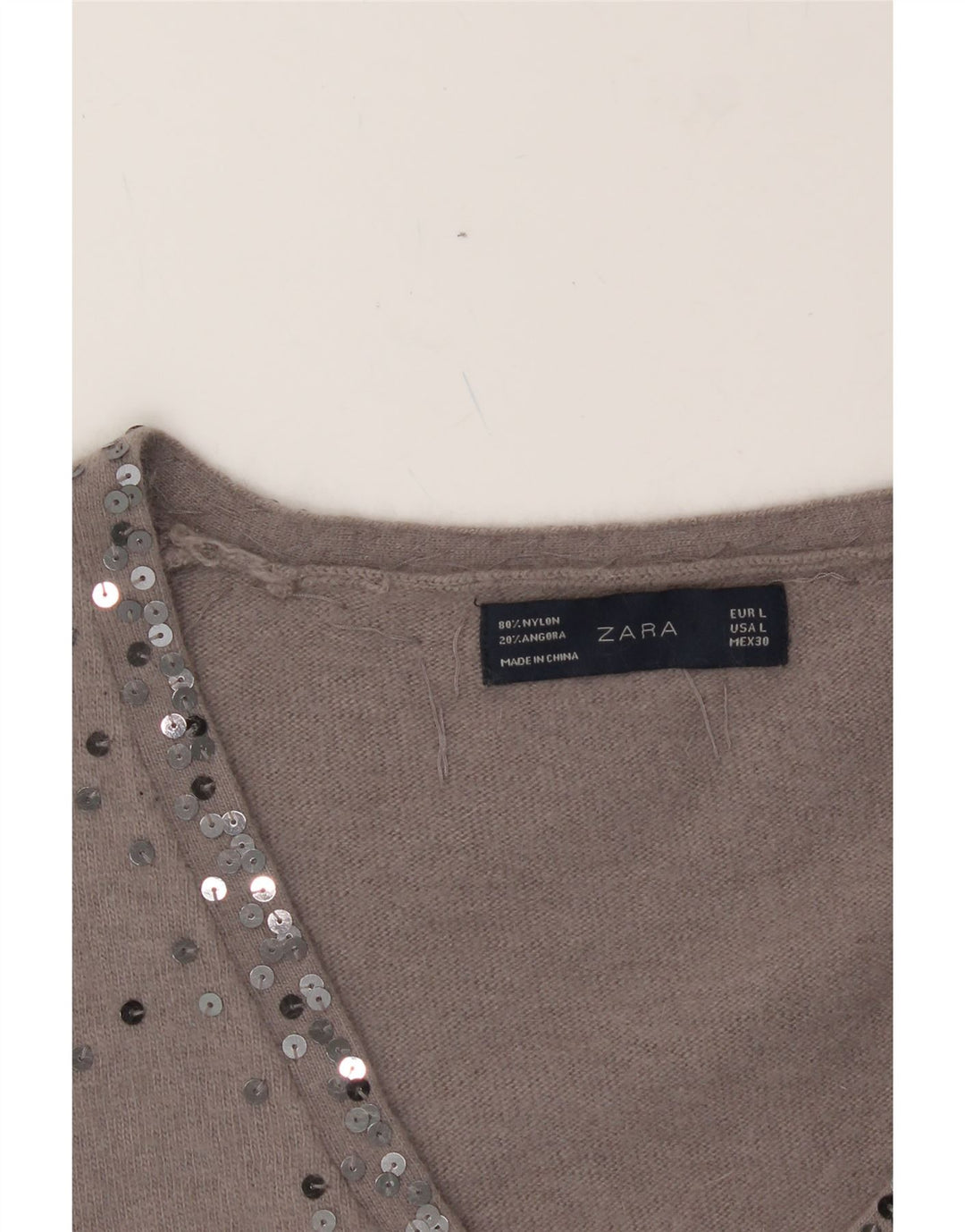ZARA Womens V-Neck Jumper Sweater UK 16 Large Grey Vintage Zara and Second-Hand Zara from Messina Hembry 