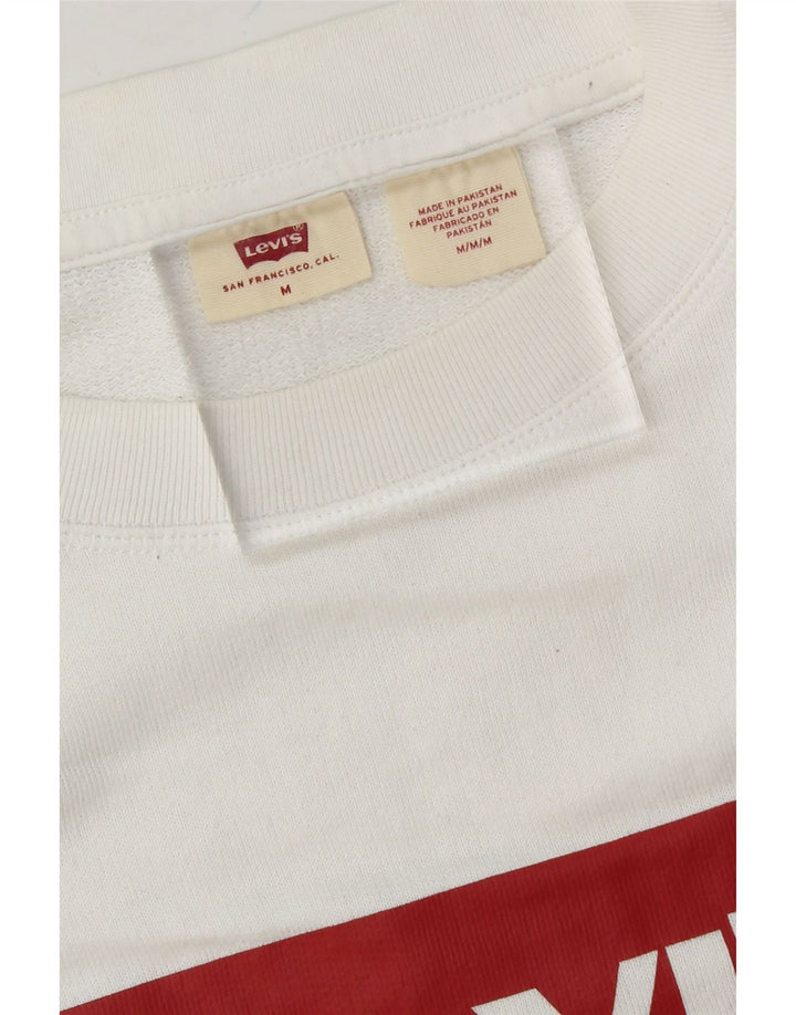LEVI'S Womens Graphic Sweatshirt Jumper UK 14 Medium White Vintage Levi's and Second-Hand Levi's from Messina Hembry 