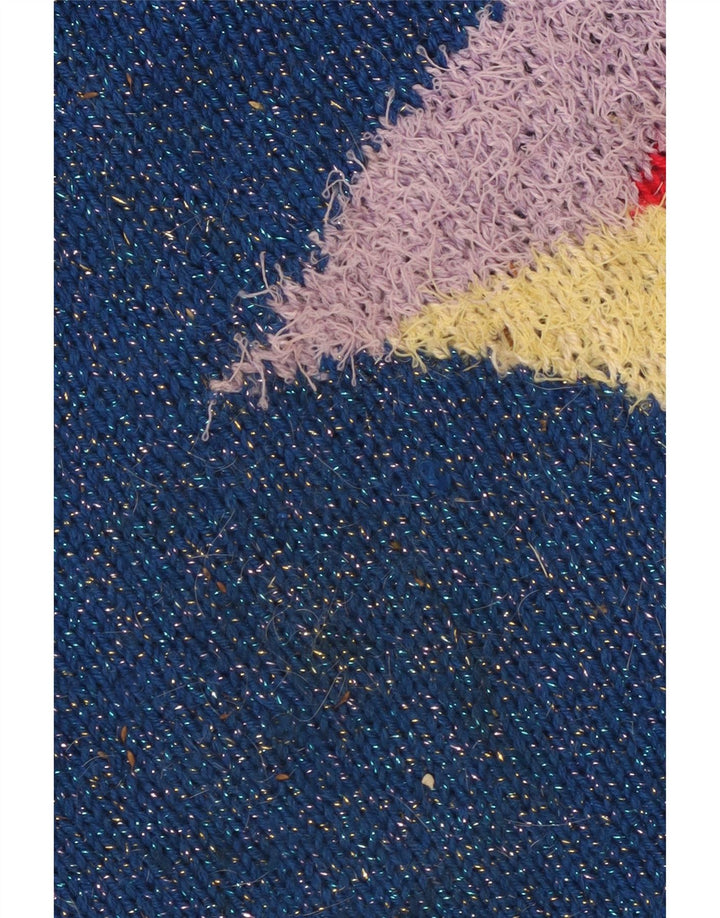 VINTAGE Dame Turtle Neck Sweater UK 14 Large Blue Colourblock