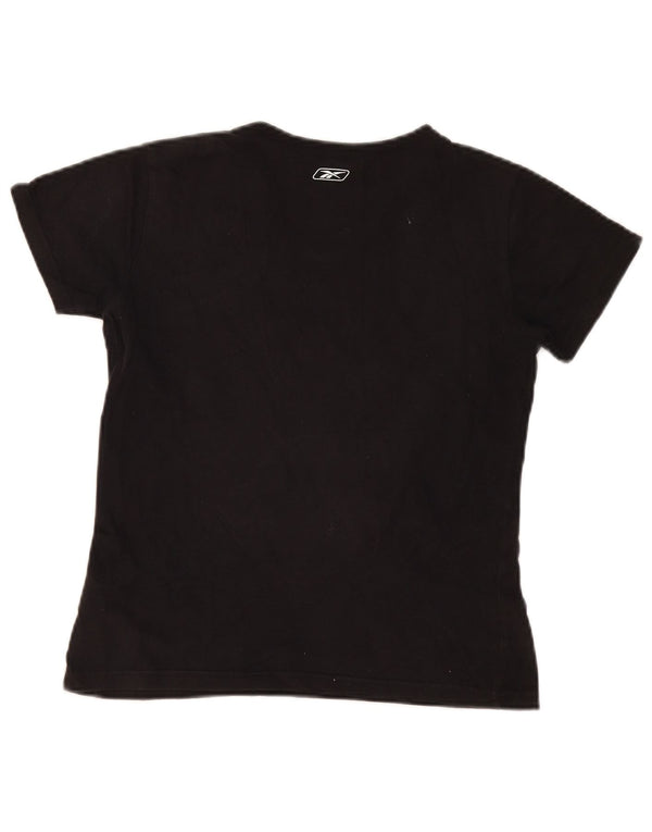 Reebok Dame T-Shirt Top UK 12 Medium Sort Bomuld