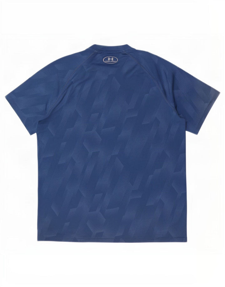 Under Armour Herre Heat Gear T-Shirt Top Stor Marineblå Geometrisk Polyester
