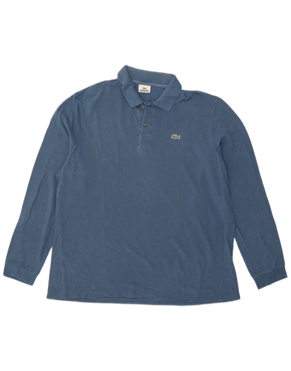 Lacoste Mens Long Sleeve Polo Shirt Size 7 2XL Blue Cotton