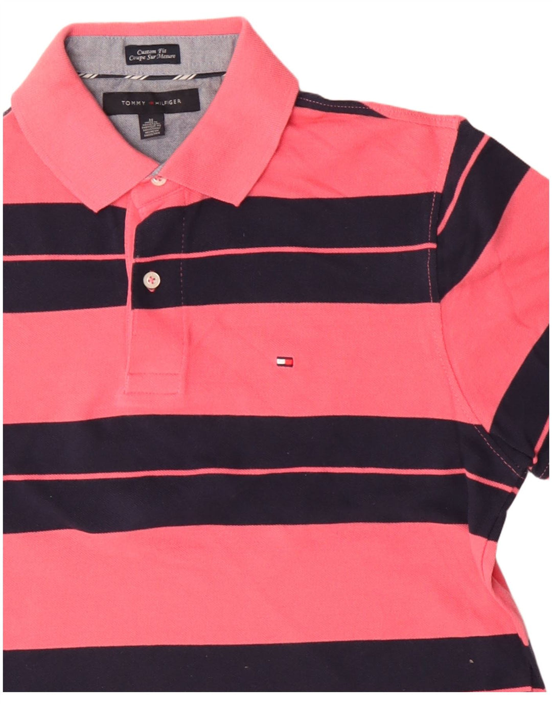 Tommy Hilfiger Herre Custom Fit Polo Shirt Medium Pink Stribet Bomuld