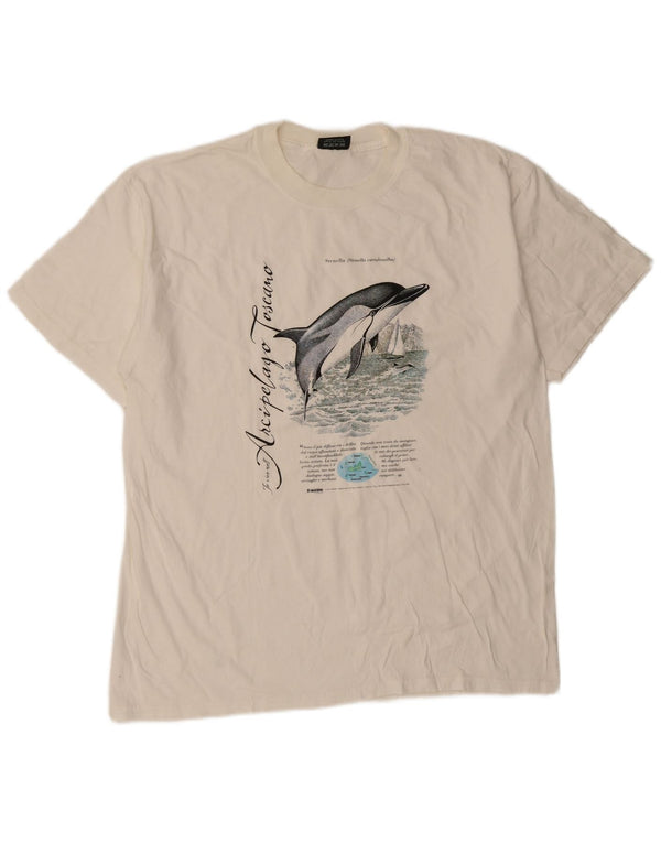 Vintage herre grafisk t-shirt top XL hvid bomuld
