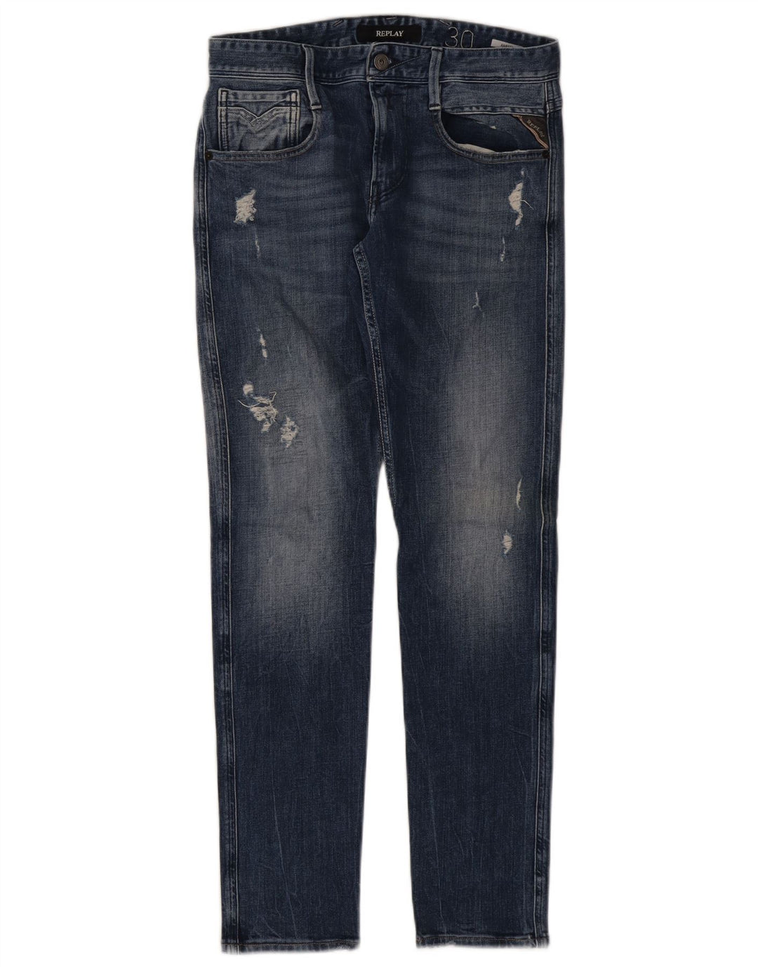 REPLAY Dame Anbas Distressed Slim Jeans W30 L31 Blå