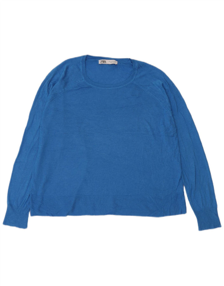 Zara Dame Oversized Boat Neck Jumper Sweater UK 10 Small Blue