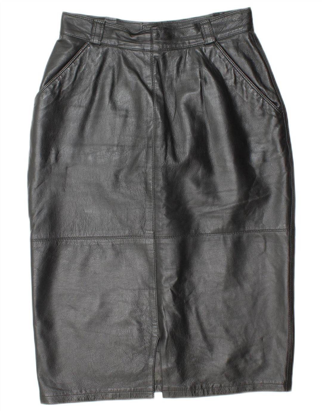 VINTAGE Højtaljet lædernederdel til kvinder IT 44 Medium W26 sort læder