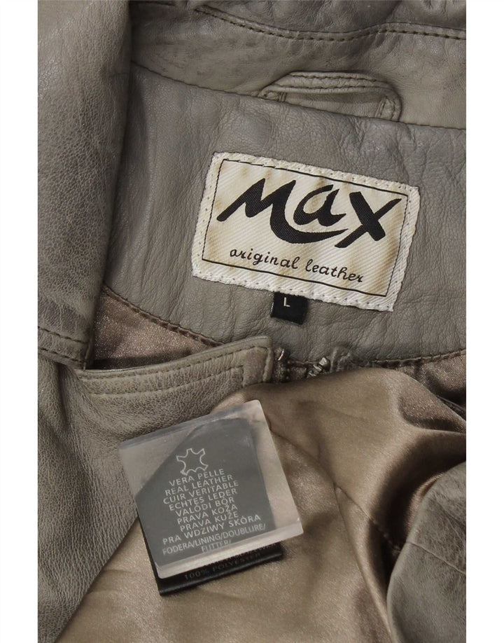 Max Womens Læder Biker Jacket UK 14 Large Grey Læder