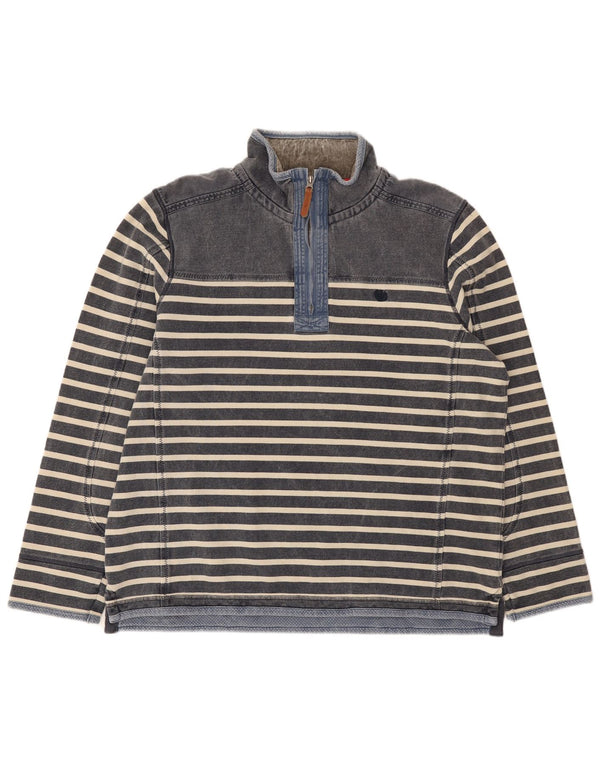 Fedt ansigt herre lynlås-hals sweatshirt XL marineblå stribet bomuld