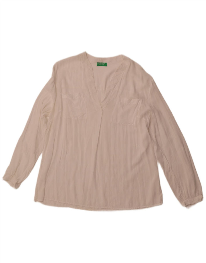 BENETTON Dame Langærmet Bluse Top UK 18 XL Hvid