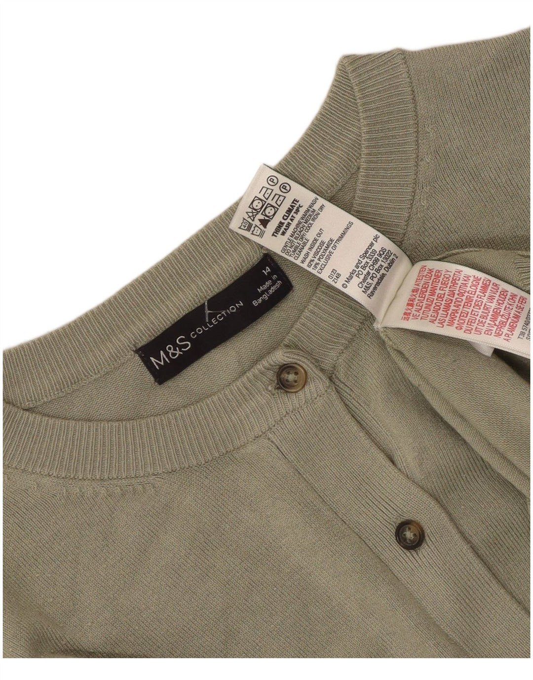 Marks & Spencer Dame Cardigan Sweater UK 14 Medium Khaki Viscose