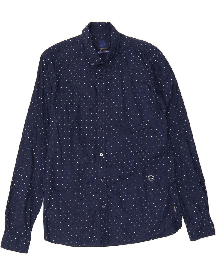 SCOTCH & SODA Mens Slim Shirt Large Navy Blue Spotted Vintage Scotch & Soda and Second-Hand Scotch & Soda from Messina Hembry 