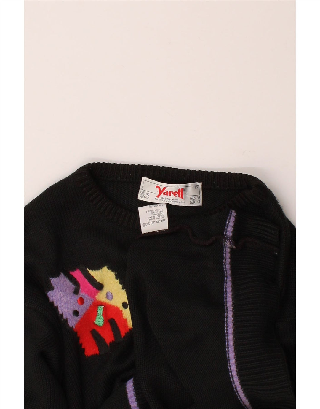 VINTAGE Womens Crew Neck Jumper Sweater UK 12 Medium  Black Vintage Vintage and Second-Hand Vintage from Messina Hembry 
