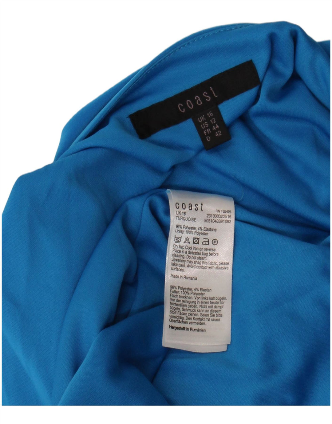 Coast Dame ærmeløs Maxikjole UK 16 Large Blue Polyester
