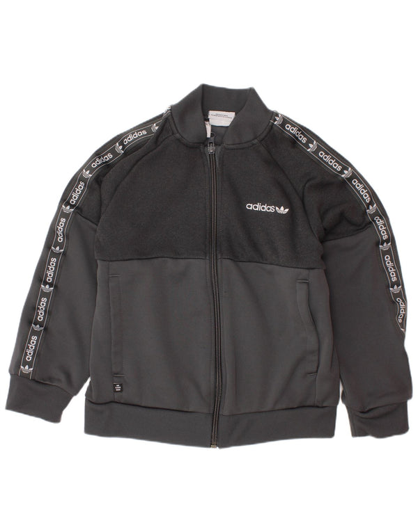 ADIDAS Boys Graphic Tracksuit Top Jacket 6-7 Years Grey Polyester