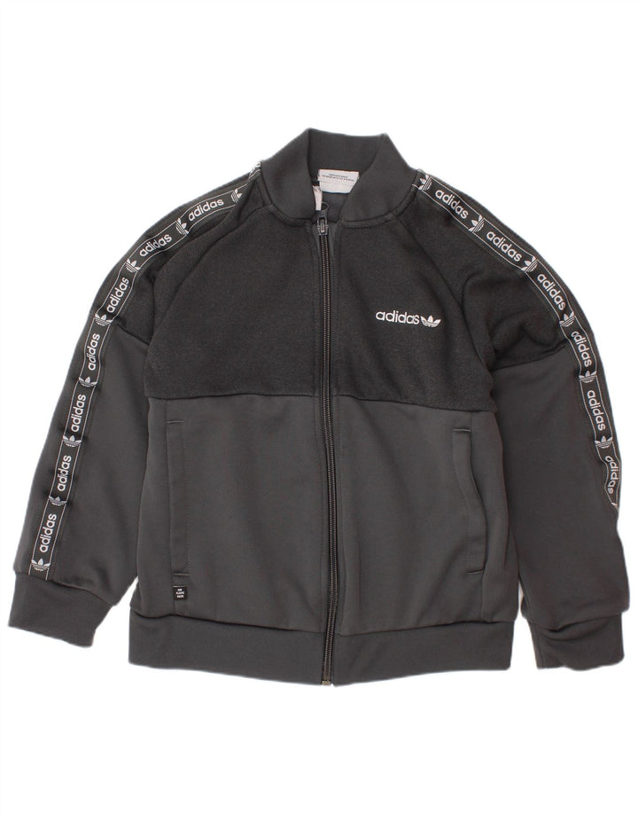 ADIDAS drenge grafisk træningsdragt topjakke 6-7 år grå polyester