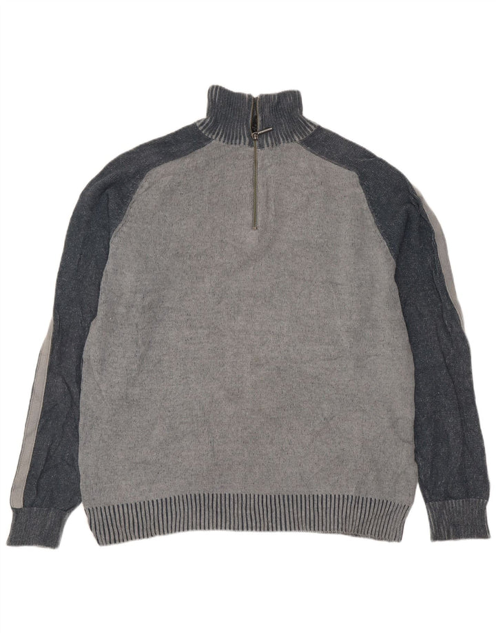 Calvin Klein Jeans Herre Zip Neck Jumper Sweater Medium Grey Colourblock