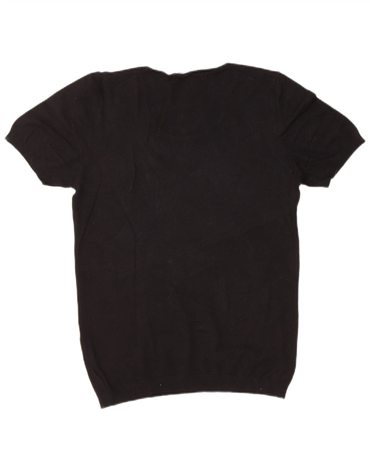 ZARA Herre Kortærmet Boat Neck Jumper Sweater Medium Sort