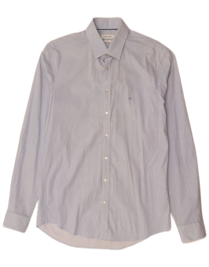 CALVIN KLEIN Herre Slim Fit skjorte str. 38 15 Mellemblå plettet bomuld