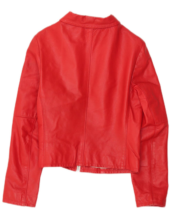 Please Womens Crop Læderjakke UK 14 Large Red