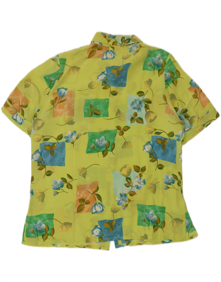 CHERIE Dame Gennemsigtig kortærmet skjortebluse IT 48 XL Grøn blomster