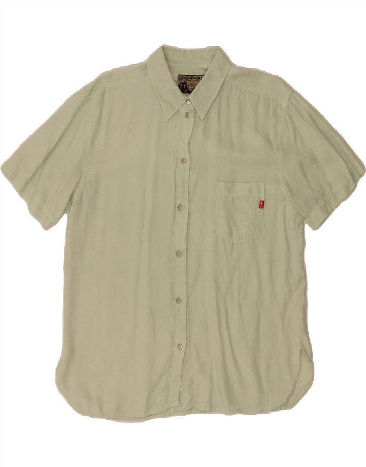 JOOP Womens Short Sleeve Shirt UK 14 Medium Green Striped Lyocell Vintage Joop and Second-Hand Joop from Messina Hembry 