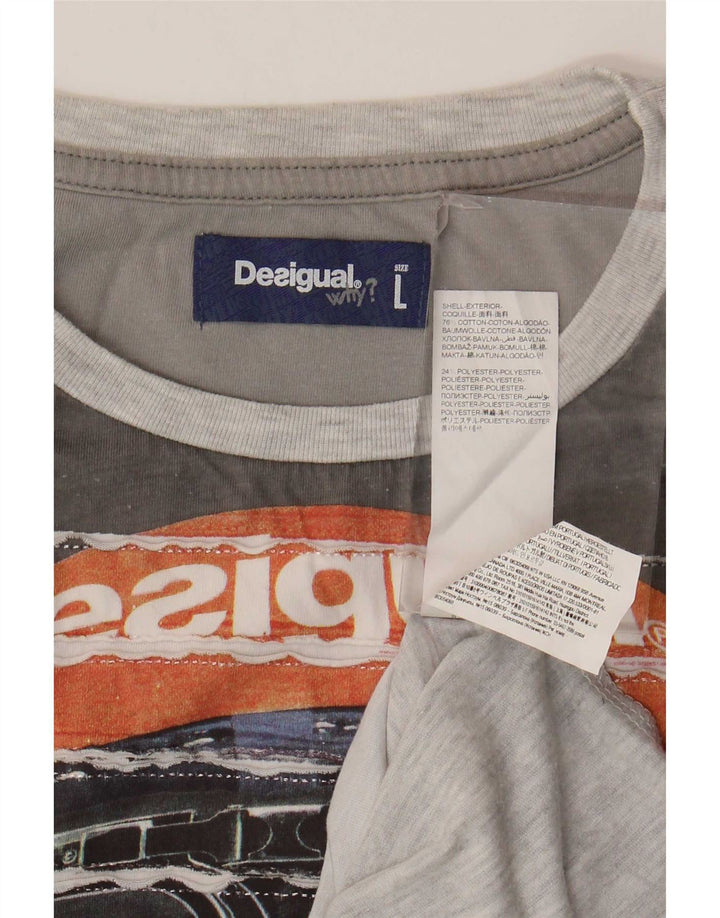 Desigual Herre Grafisk T-Shirt Top Stor Grå Bomuld