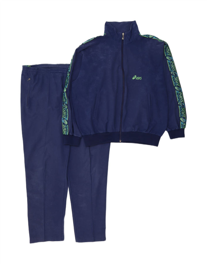 ASICS Mens Graphic Full Tracksuit IT 54 XL  Navy Blue Polyester Vintage Asics and Second-Hand Asics from Messina Hembry 