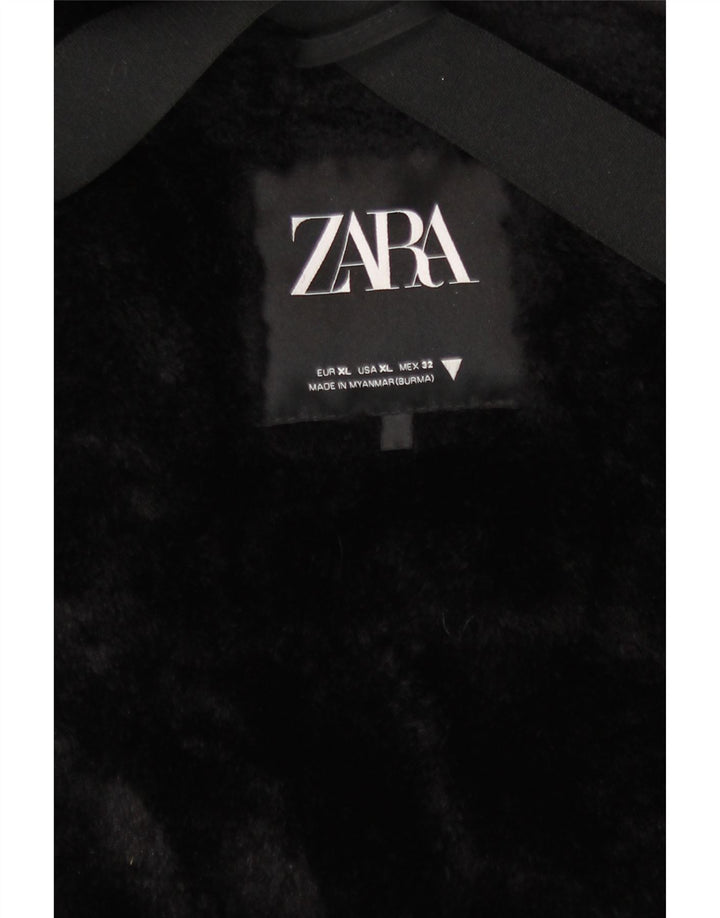 Zara Dame Hooded Parka Jacket UK 18 XL Sort Polyester