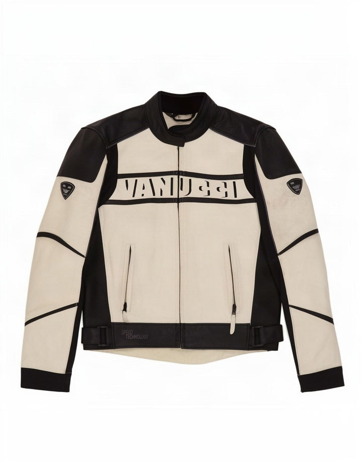 Vanucci Herre grafisk læder racerjakke EU 48 Small White Colourblock