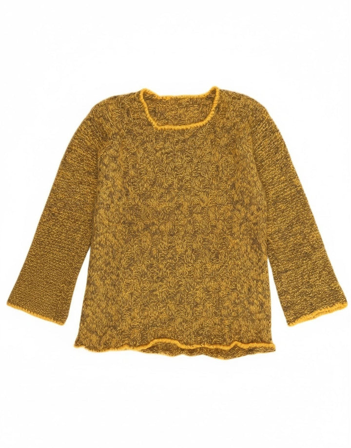 Vintage Dame Boat Neck Jumper Sweater UK 10 Small Yellow Flecked