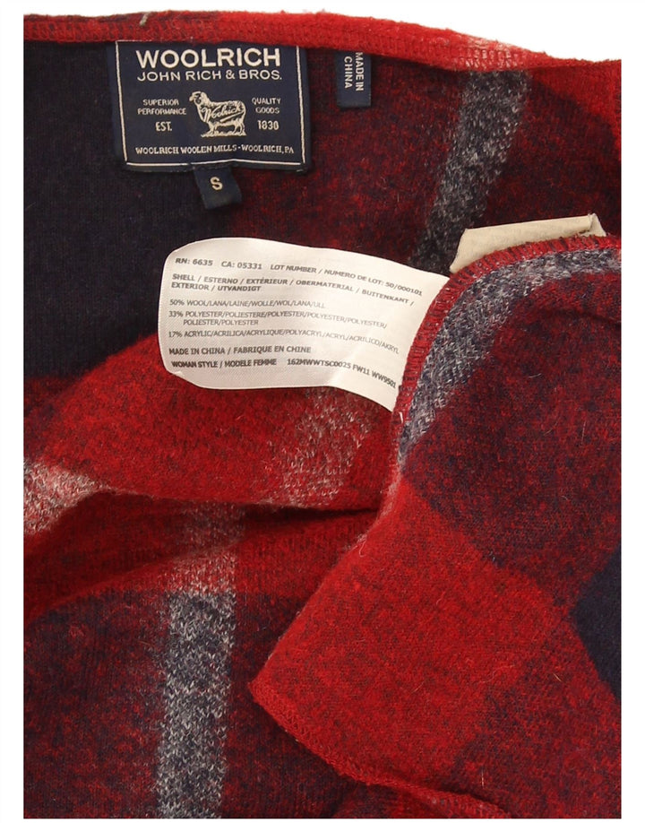 Woolrich Dame Longline Cardigan Sweater UK 10 Lille Rød Plaid Uld