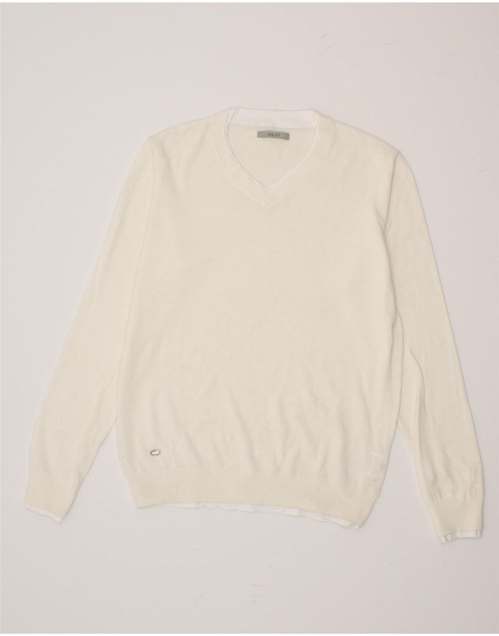 GAUDI Mens V-Neck Jumper Sweater Large Beige Cotton Vintage Gaudi and Second-Hand Gaudi from Messina Hembry 
