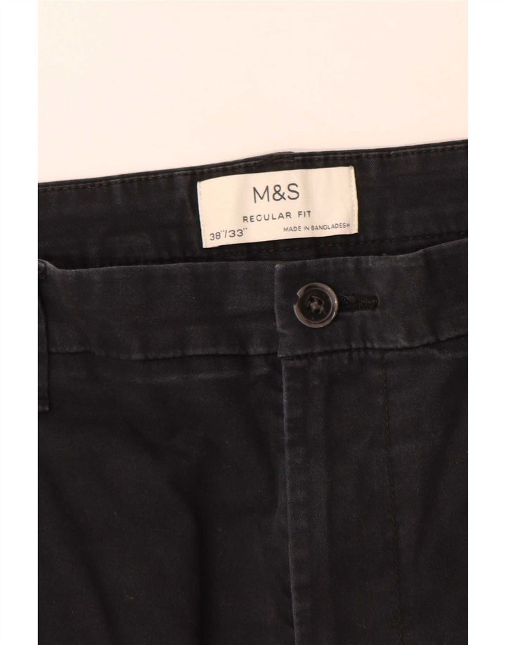 Marks & Spencer Herre Regular Fit Chinobukser W38 L33 Sort bomuld