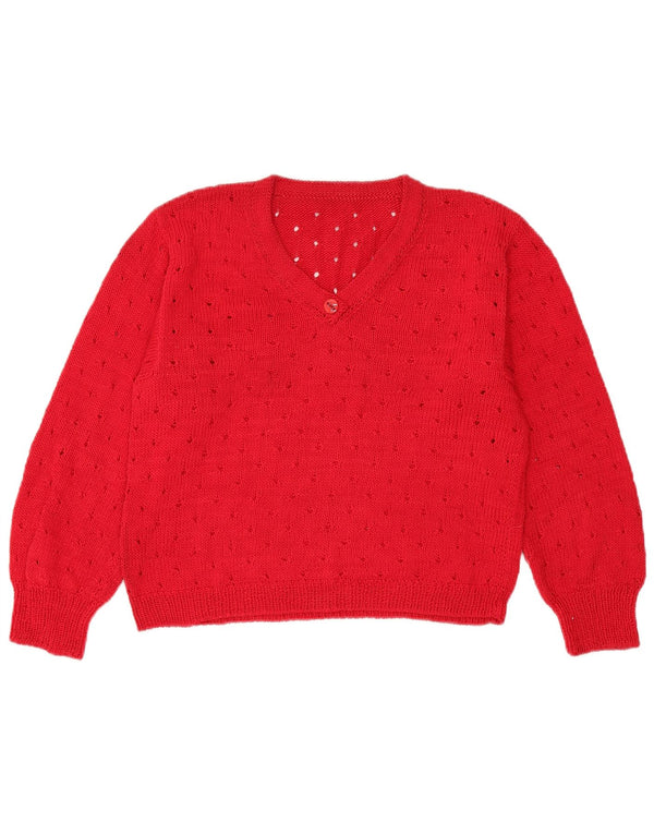 Vintage Womens Crop V-hals sweater UK 12 Medium Red