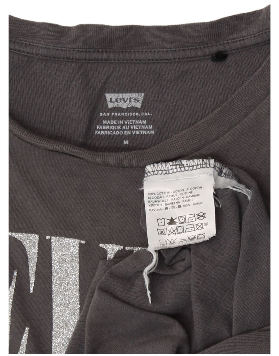 Levi's Dame Grafisk T-Shirt Top UK 12 Medium Grå Bomuld
