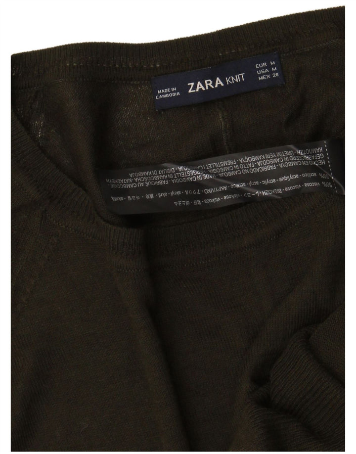 Zara Dame Boat Neck Jumper Sweater UK 14 Medium Khaki Viscose
