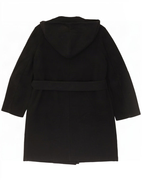 Zara Dame Hætte Dobbeltradet Frakke UK 18 XL Sort Polyester